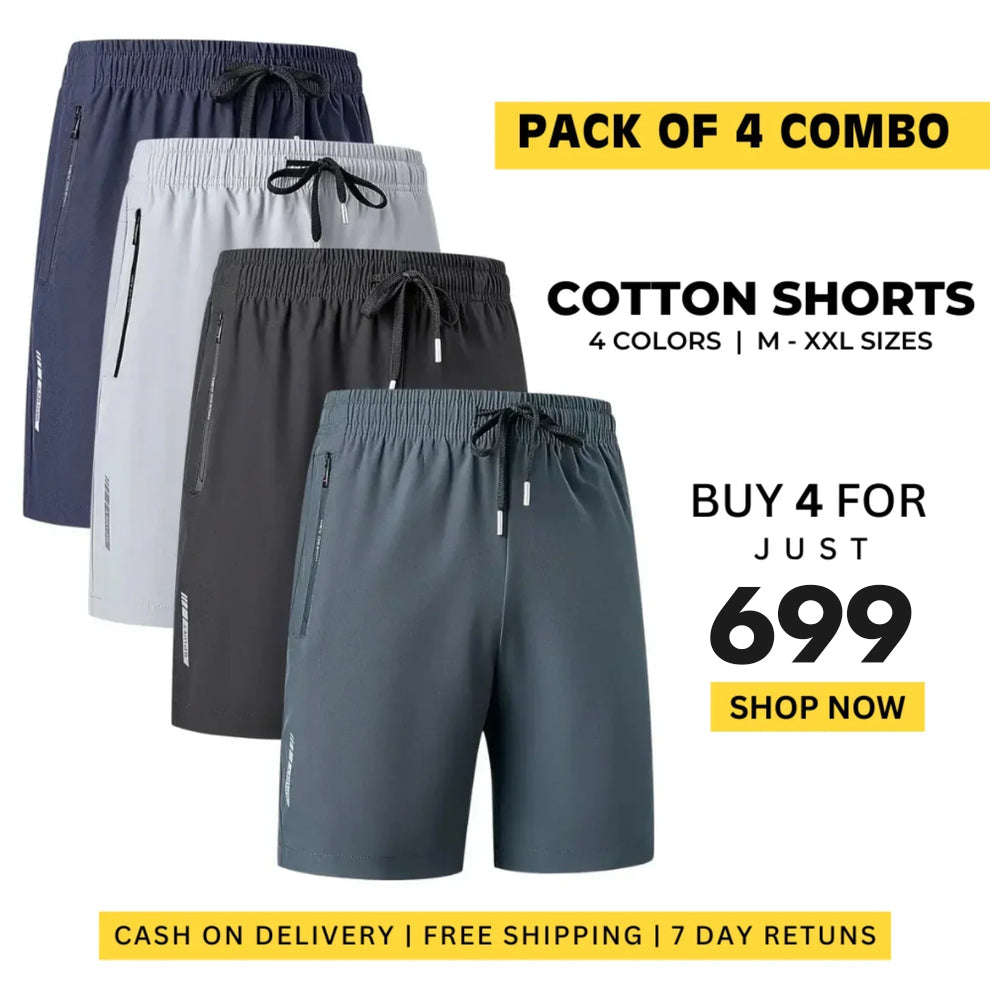 Combo of 4 Men's Stretchable Cotton Shorts for All Seasons🩳